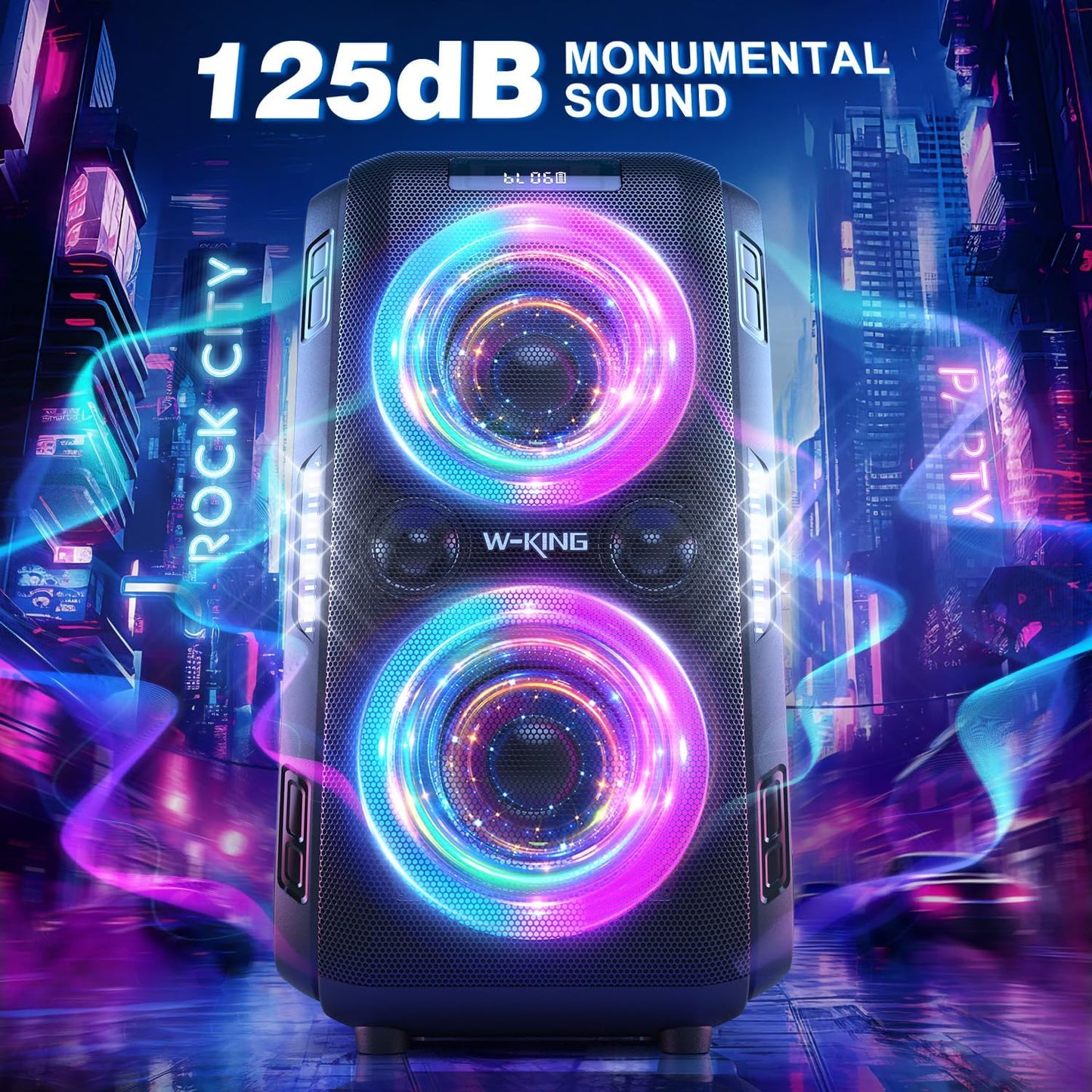 W-KING 270W PEAK Party Large Bluetooth Speaker Loudest Boom Box/12 Custom Bass/Massive 125dB 6.5''x2 Subwoofer Deepest Bass, Big Portable Speaker Wireless, IPX5/MIC&GTR in/USB/TF/AUX,Removable Battery