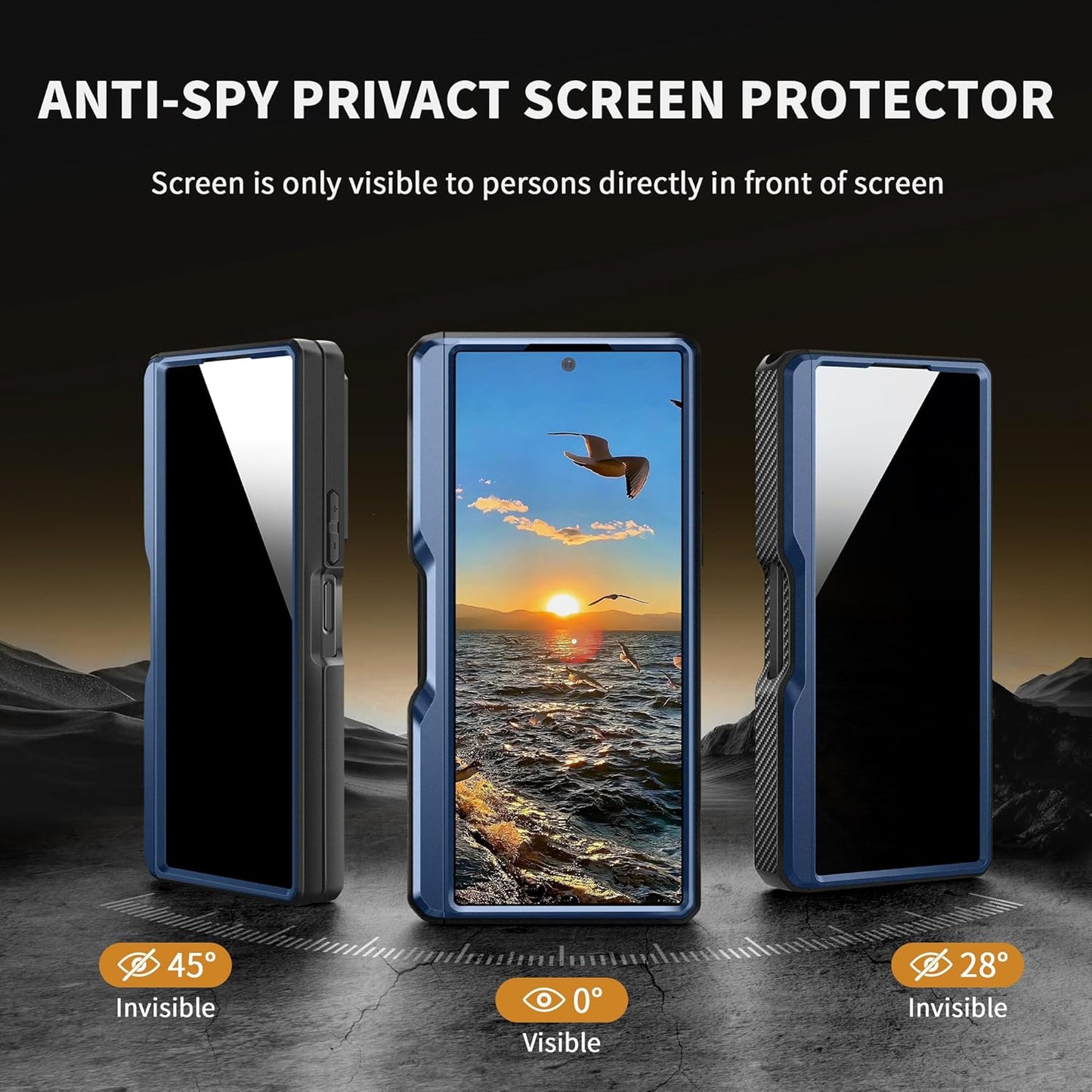 TONGATE for Z Fold 5 Case, [with S Pen Slot & Hinge Protection] [Privacy Glass Screen Protector] Full-Body Military Drop Phone Case for Samsung Galaxy Z Fold 5 with Kickstand & Belt Clip, Blue