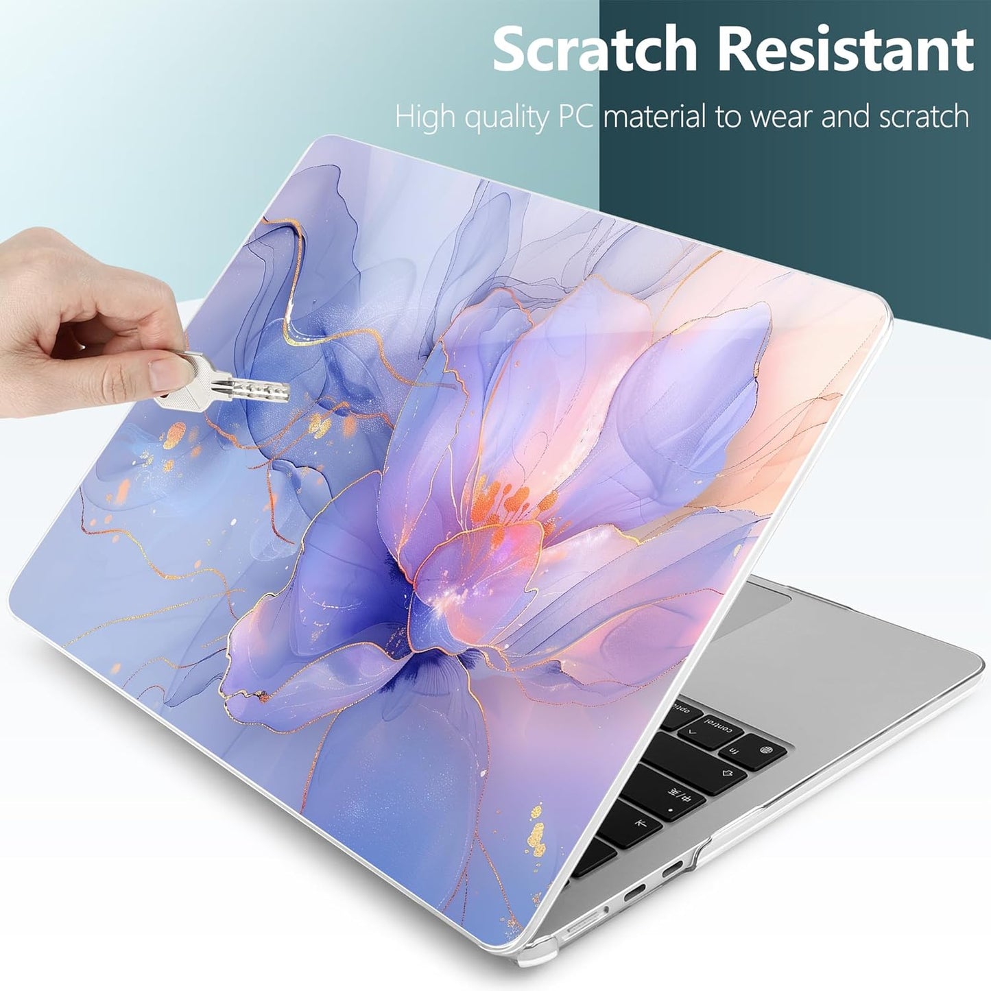 TWOLSKOO Compatible with M4 MacBook Air 15 inch Case 2025-2023 Released Model M4 A3241 M3 A3114 M2 A2941, Plastic Hard Shell & Screen Protector & Keyboard Cover & Type C Adapter, Blue Marble