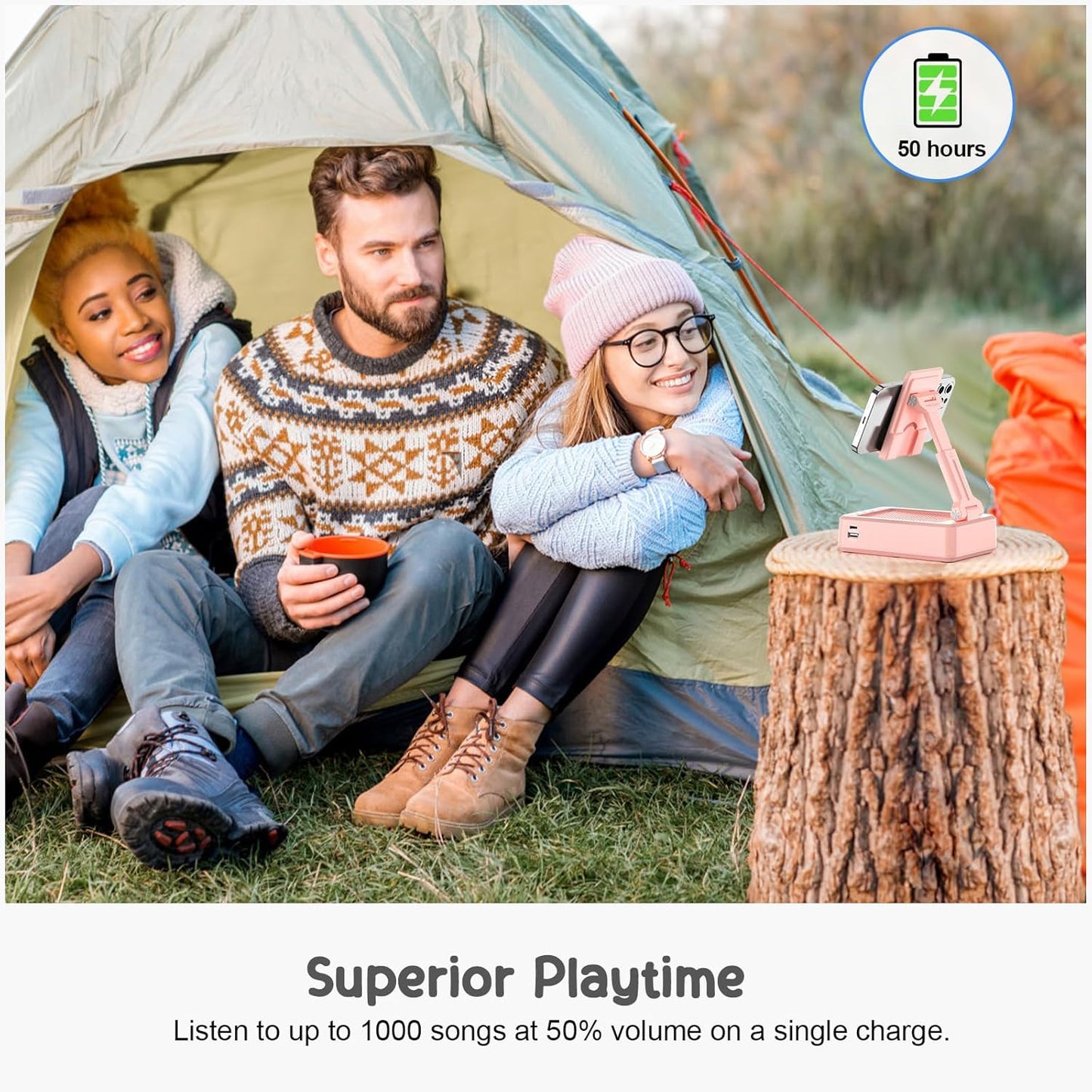 TechGlow Gifts for Men Women Foldable Cellphone Stand with Bluetooth Speaker and Power Bank Birthday Gift Idea for Mom Dad Cool Gadget Tech Gifts-Pink