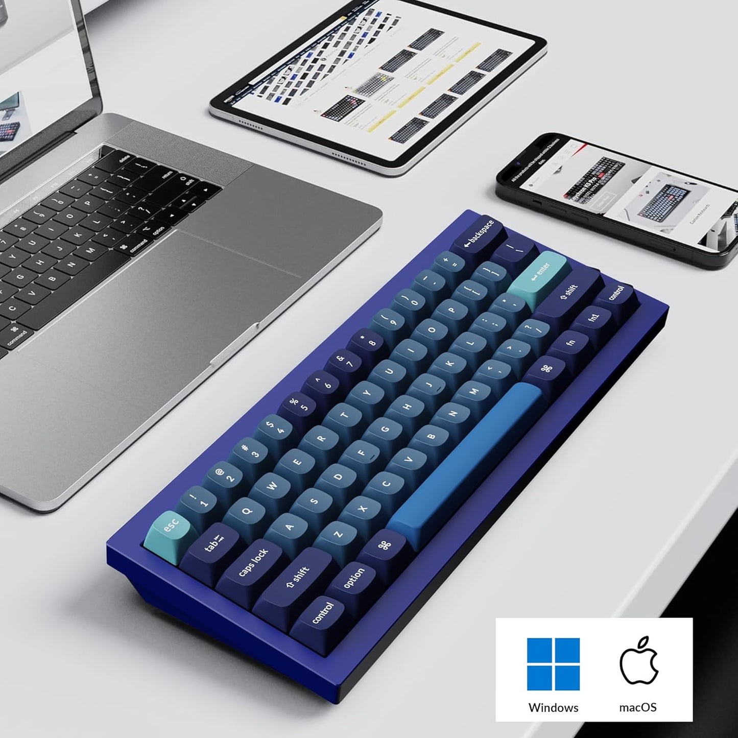 Keychron Q4 Wired Custom Mechanical Keyboard, 60% Layout QMK/VIA Programmable Macro with Hot-swappable Gateron G Pro Brown Switch Double Gasket Compatible with Mac Windows Linux(Navy Blue)