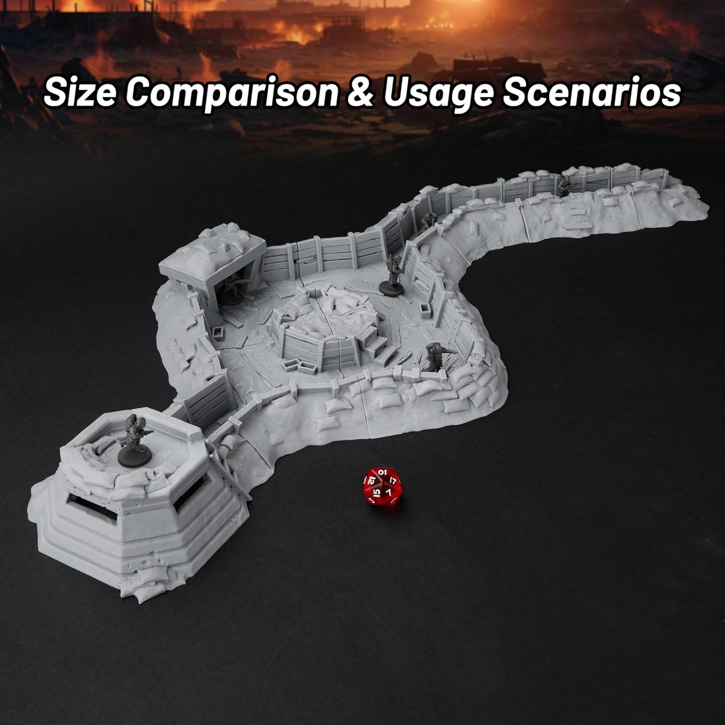 AUSPDICE RPG Terrain AF695 Trench Set – Modular Defensive Position for DND Map Layouts, Wargame Accessories, Dungeon Walls, and 28mm–32mm Miniature Tabletop RPG Games