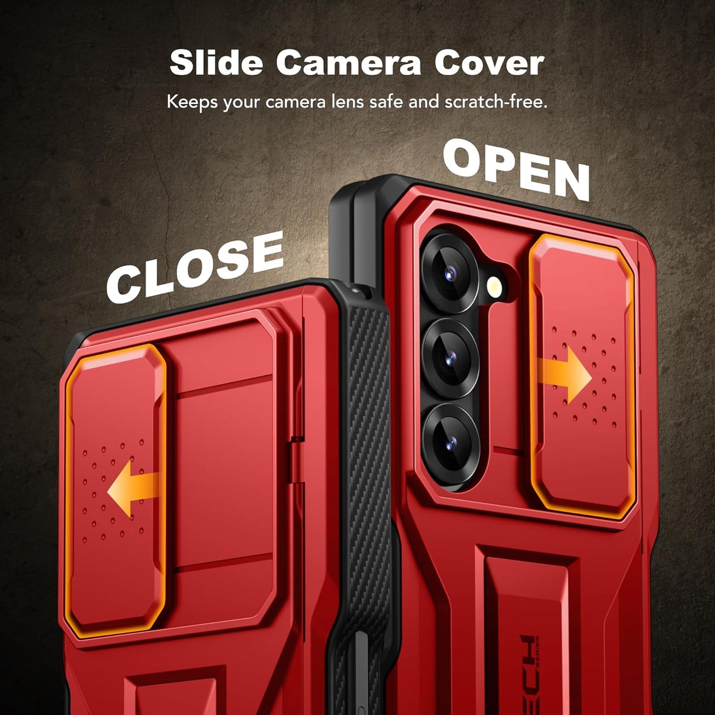 TONGATE for Z Fold 6 Case, [with S Pen Slot & Hinge Protection] [Privacy Glass Screen Protector] Full-Body Military Drop Phone Case for Samsung Galaxy Z Fold 6 with Kickstand & Belt Clip, Red Privacy