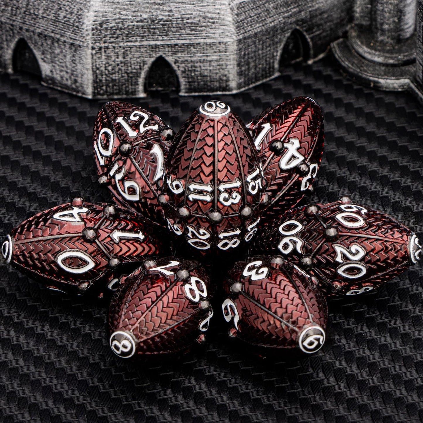 ARUOHHA DND Metal Dice Black Red Dragon Egg Dice with Rotating Dragon Egg Shell, Role Playing Game RPG Polyhedral D and D Dice Set D20 D12 D10 D8 D6 D4