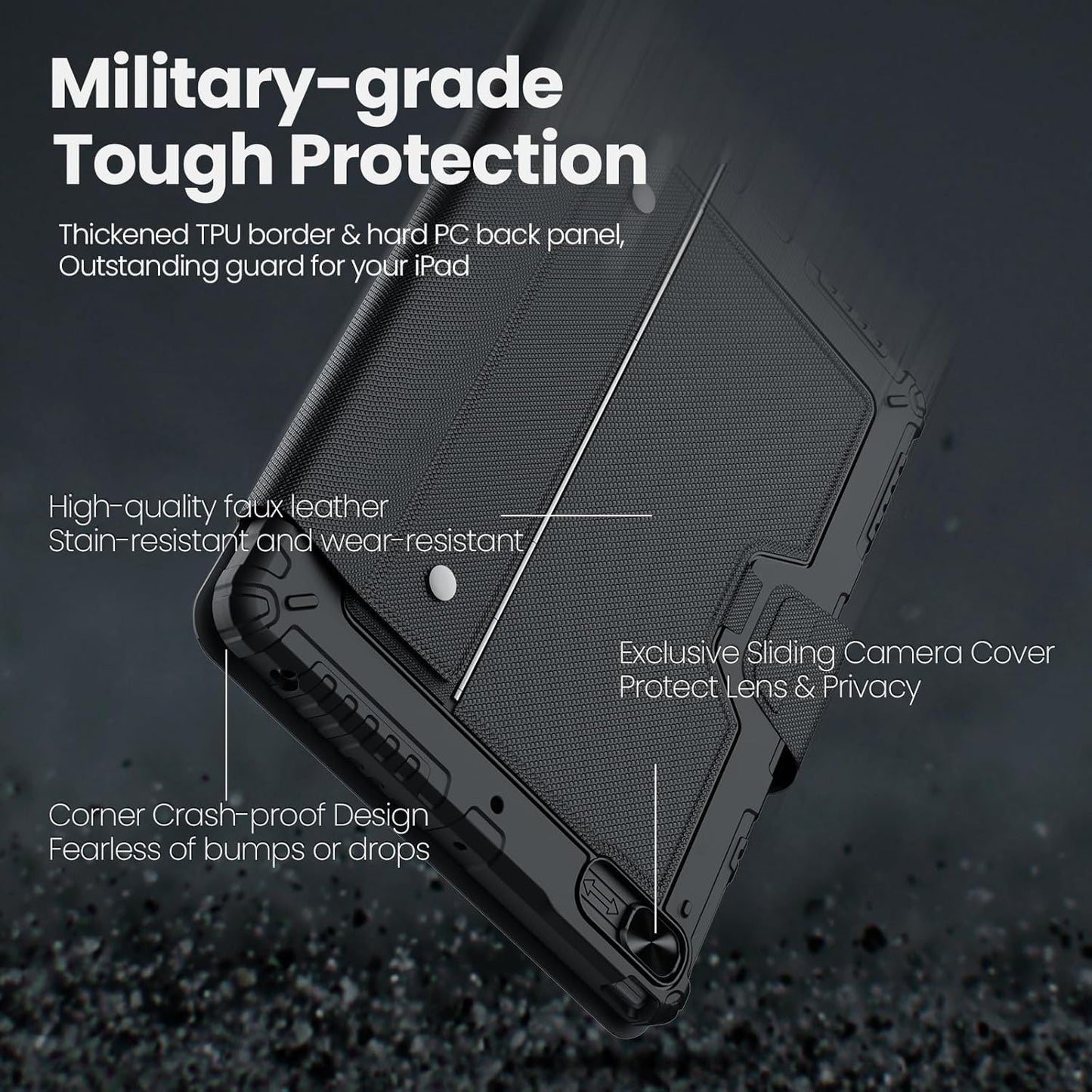Nillkin iPad 9th Generation (10.2", 2021) Case with Detachable Keyboard, Magic Trackpad, 7-Colors Backlit, Portrait/Landscape Modes, Rugged Keyboard Case with Camera Cover for iPad 8th/7th Gen, Black