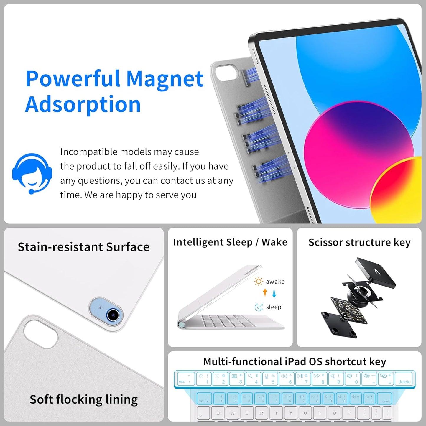 Keyboard Case for iPad 11th (A16, 2025) and iPad 10th Generation (10.9" 2022), Magic Keyboard for ipad 10th Generation with Multi-Touch Trackpad, Floating Cantilever Stand, Backlit Keys (White)