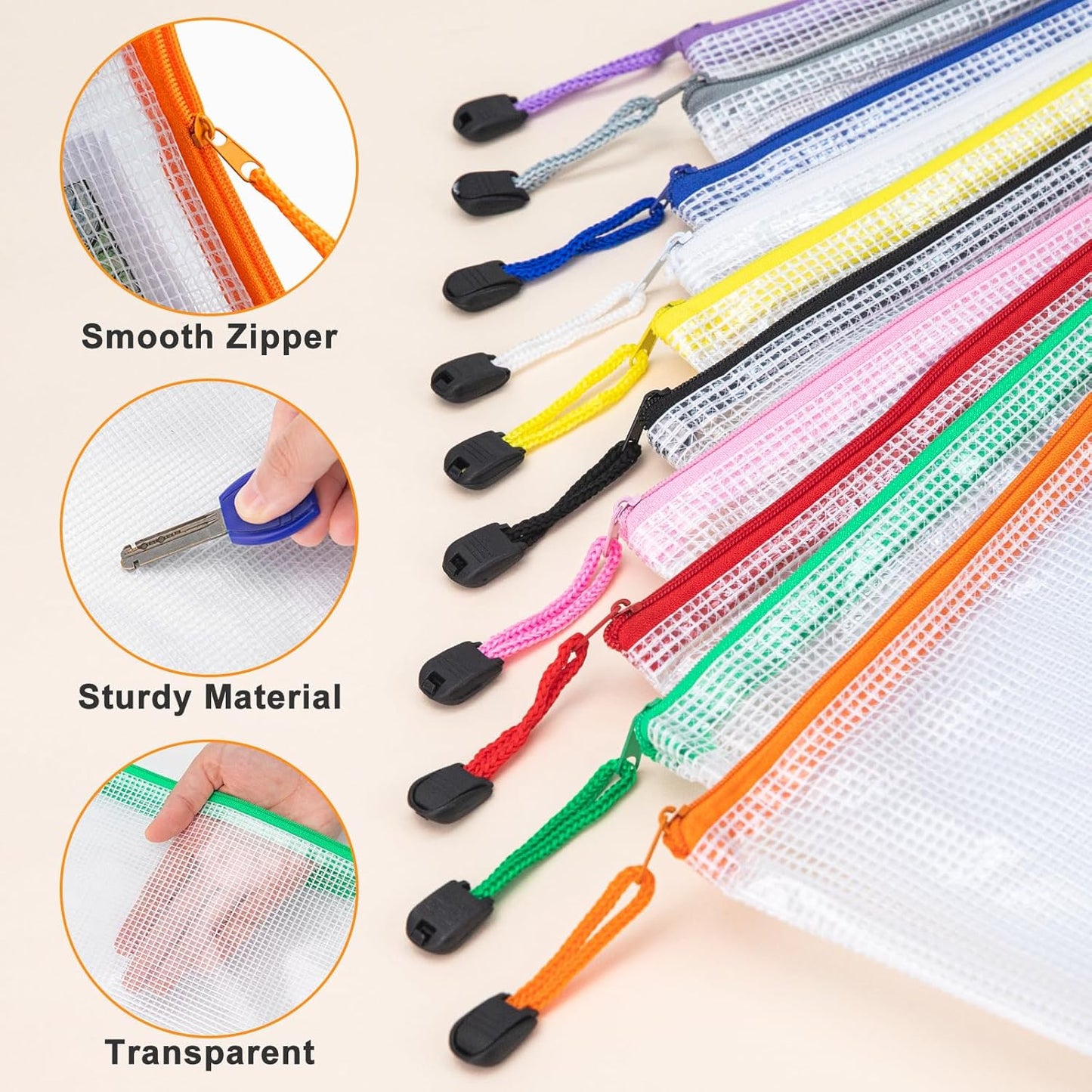 64Pack Mesh Zipper Pouch Bags, Waterproof A4 Letter Size Document Zipper Pouches for Storage, Teacher School, Toys, Puzzle, Office, 8 Colors