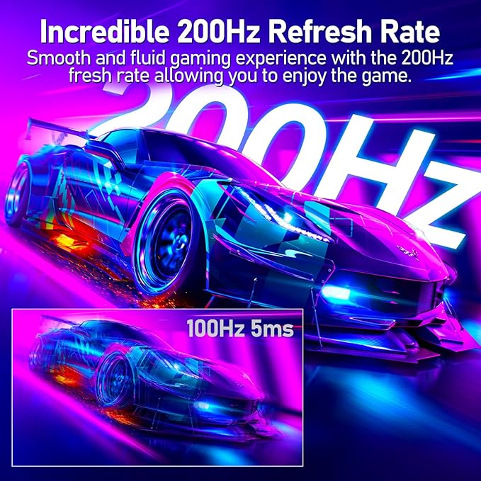 ZZA 27" Curved Gaming Monitor, FHD 1920x1080 200Hz/180Hz, 1800R VA Panel, 95% sRGB Color Gamut, AMD FreeSync Premium, Tilt Adjustable Stand, HDMI & DisplayPort - Black