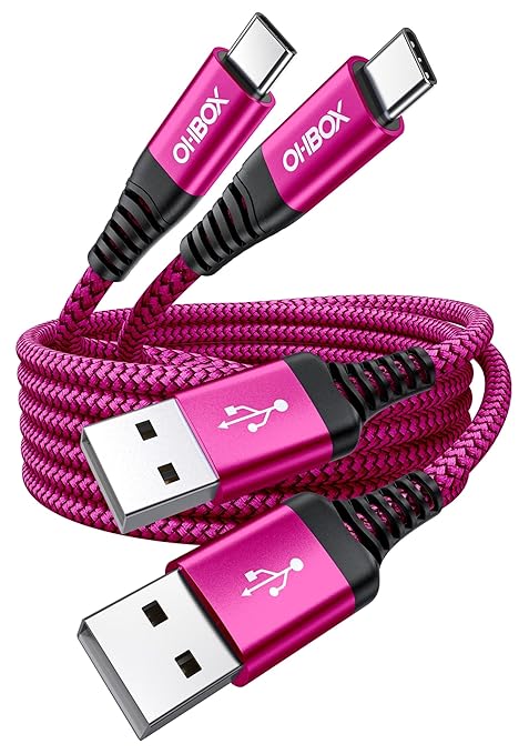 USB to USB C Cable 60W Fast Charging [2 Pack 6FT], USB A to USB C Cable for CarPlay, Durable Braided USB Type C iPhone Charger USBC Cord for iPhone 17/16/15/Pro Max, Samsung Galaxy S23 and More-Rose