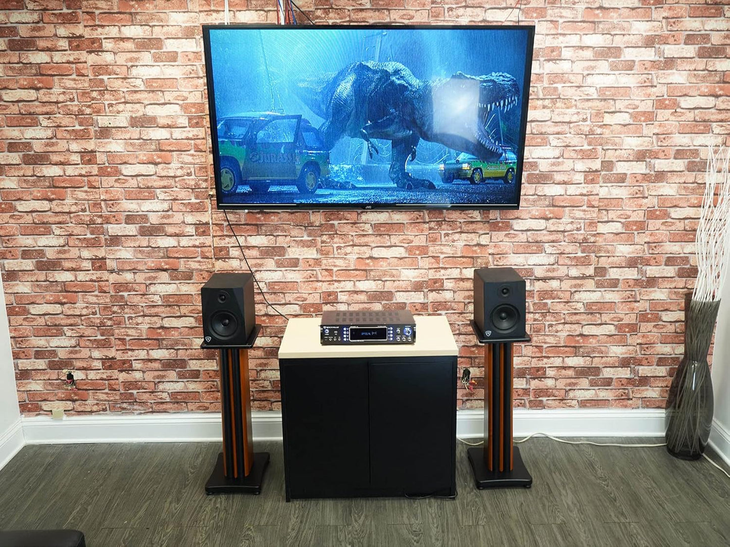 Rockville Pair SS28C 28" Speaker Stands, 100Lbs Capacity, Solid MDF Wood, Classic Wood-Grain Finish, Dual Platforms, Spikes and Pads, for Home Audio and Studio Monitors