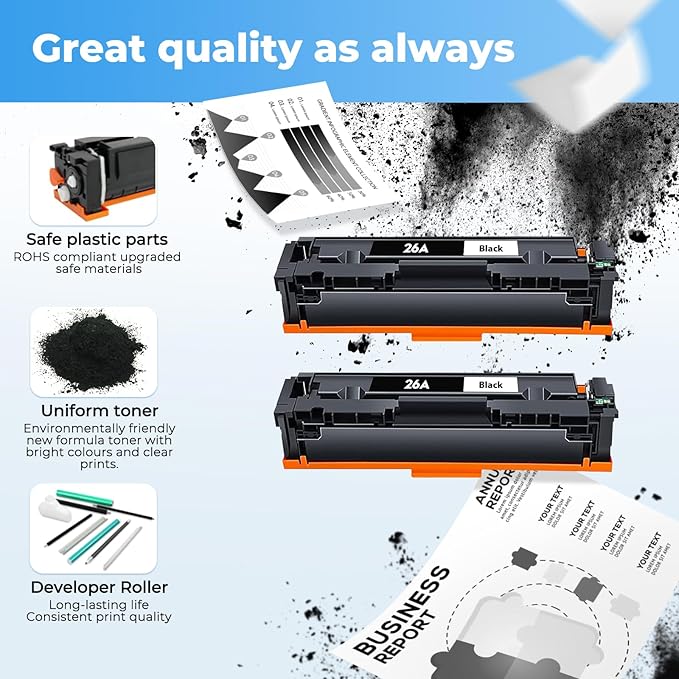 26A Toner Cartridge Black for HP 26A CF226A 26X CF226X Printer Laser Jet Pro M402n M426fdw Toner Cartridges M402dn M402dw M402m M402 Pro MFP M427dw M426dw M426fdn M426, 2 Pack CF226 226A HP26A HP26X