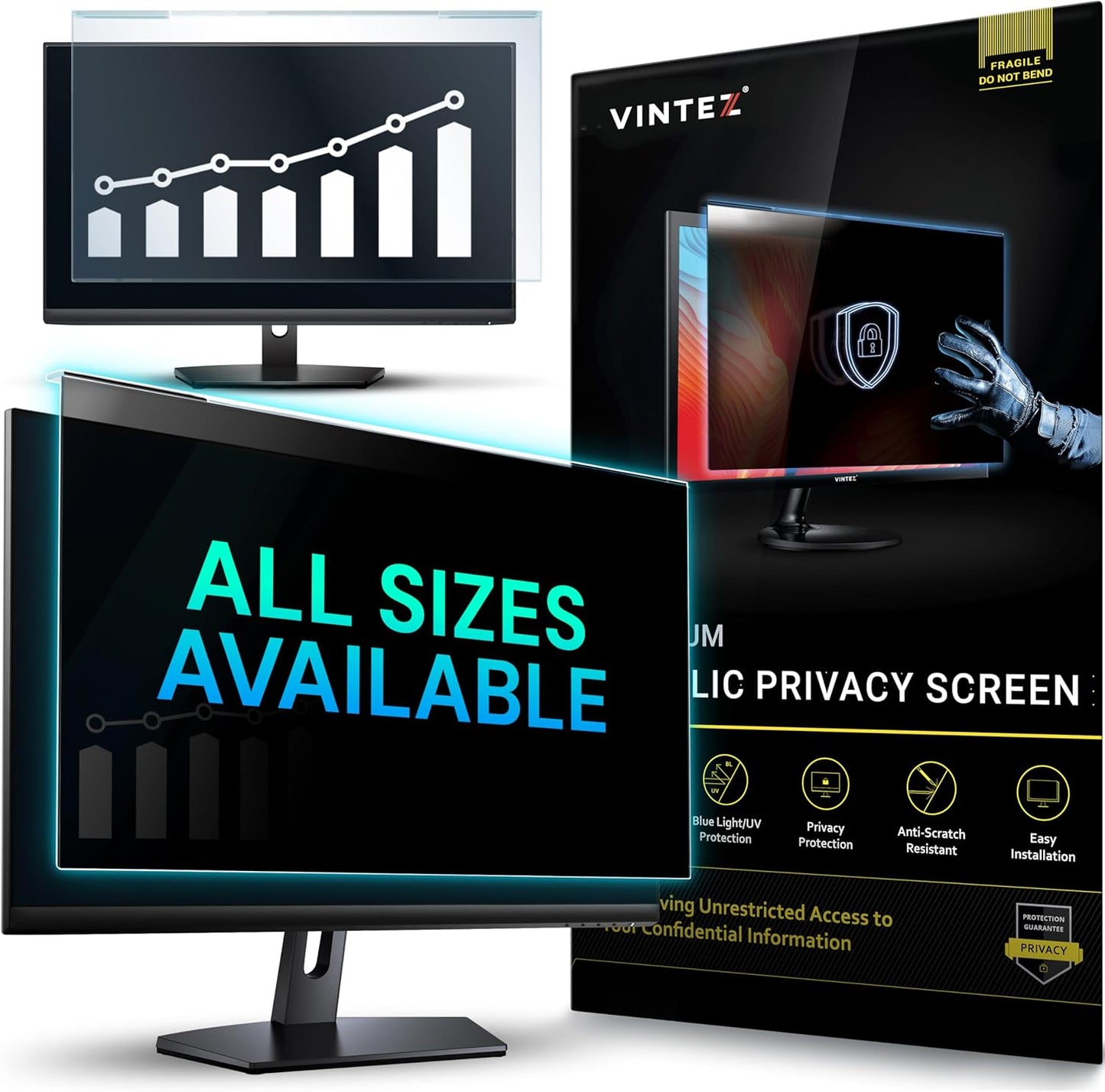 Acrylic 21.5 Inch Computer Privacy Screen Filter for Widescreen Computer Monitors - 19.3" x 11.3" (491 x 288mm) - Monitor Frame Hanging Type