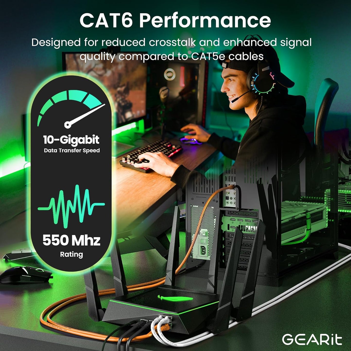 GearIT Cat 6 Ethernet Cable (24-Pack 6 Feet) Cat6 Network Patch, 10Gbps, RJ45, Snagless Cord, Gold-Plated Connectors, Internet for PC, TV, Tablet, Router, Printer, Servers, IT Data Center - Orange
