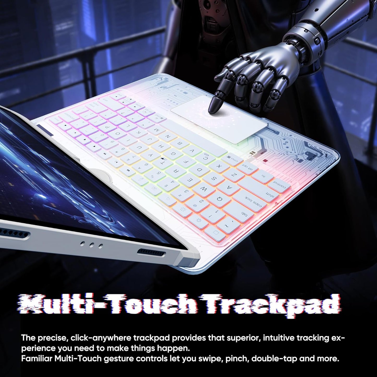 KITONE Transparent Case with Wireless Keyboard for iPad Air 13-in.(M3/M2, 2025/2024), 7 Colors Backlight, Trackpad, 360°Rotating Stand for iPad Pro 12.9-in (6/5/4/3 Gen), Tech Style