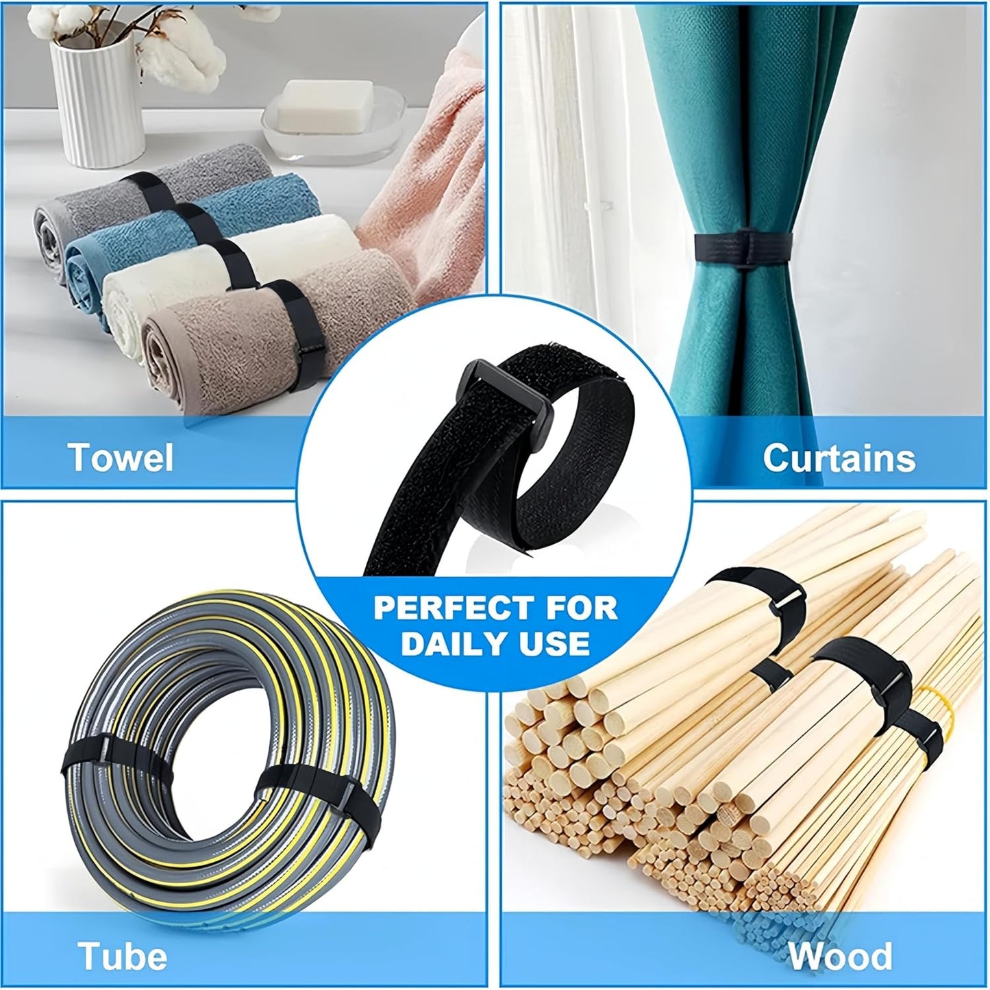 64ft 1.5 Inch Wide Cable Straps, Jumpso Adjustable Fastening Hook and Loop Straps with 50 Buckles, Reusable Nylon Cut-to-Length Cinch Straps for Organizer or Storage, Black