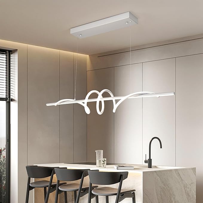 Modern LED Pendant Light, 39.37in Silver Chandelier Dimmable,3000K-6000K Adjustable Color Temperature, Aluminum Modern Kitchen Light Fixture for Dining Room