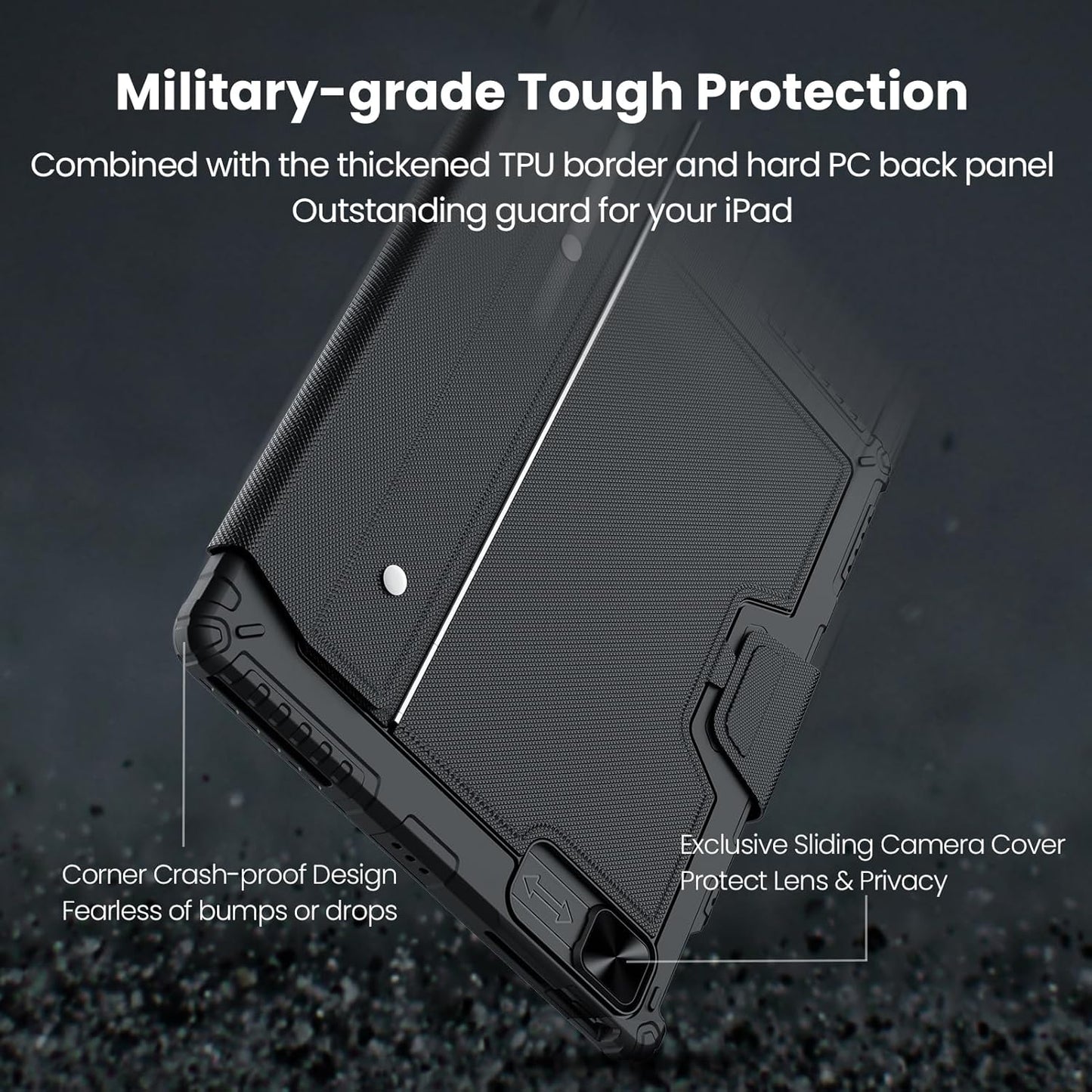 Nillkin Keyboard Case for iPad Air 13-inch (M3 2025/M2 2024), iPad Pro 12.9-inch (6th/5th/4th/3rd Gen) Rugged Case with Detachable Keyboard, Magic Trackpad, 7-Color Backlit, Portrait/Landscape, Black