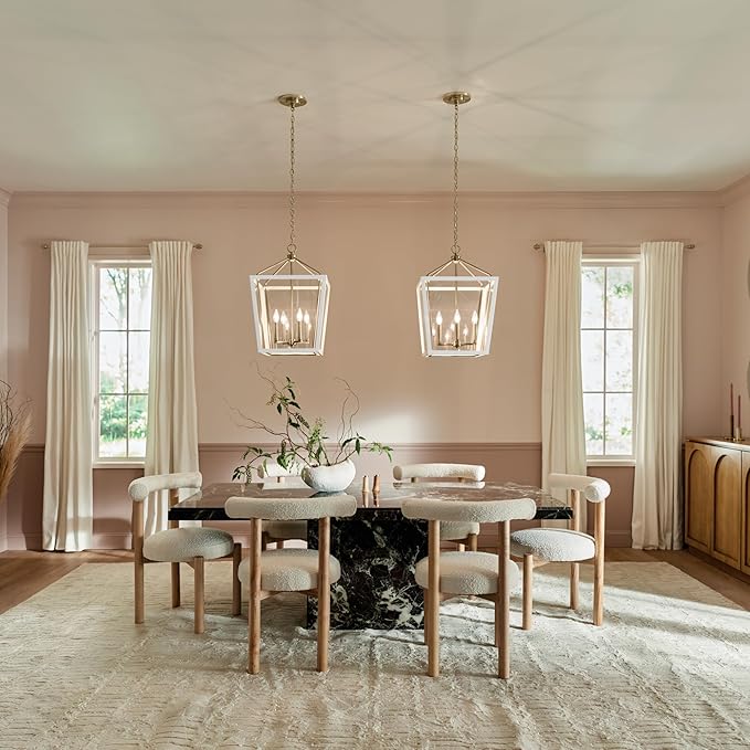 Kichler Delvin 4-Light Pendant, Updated Traditional Light with Clear Glass in Champagne Bronze and White, for Foyer, Dining Room, Living Room, Office, Bedroom, or Kitchen, 52619CPZWH