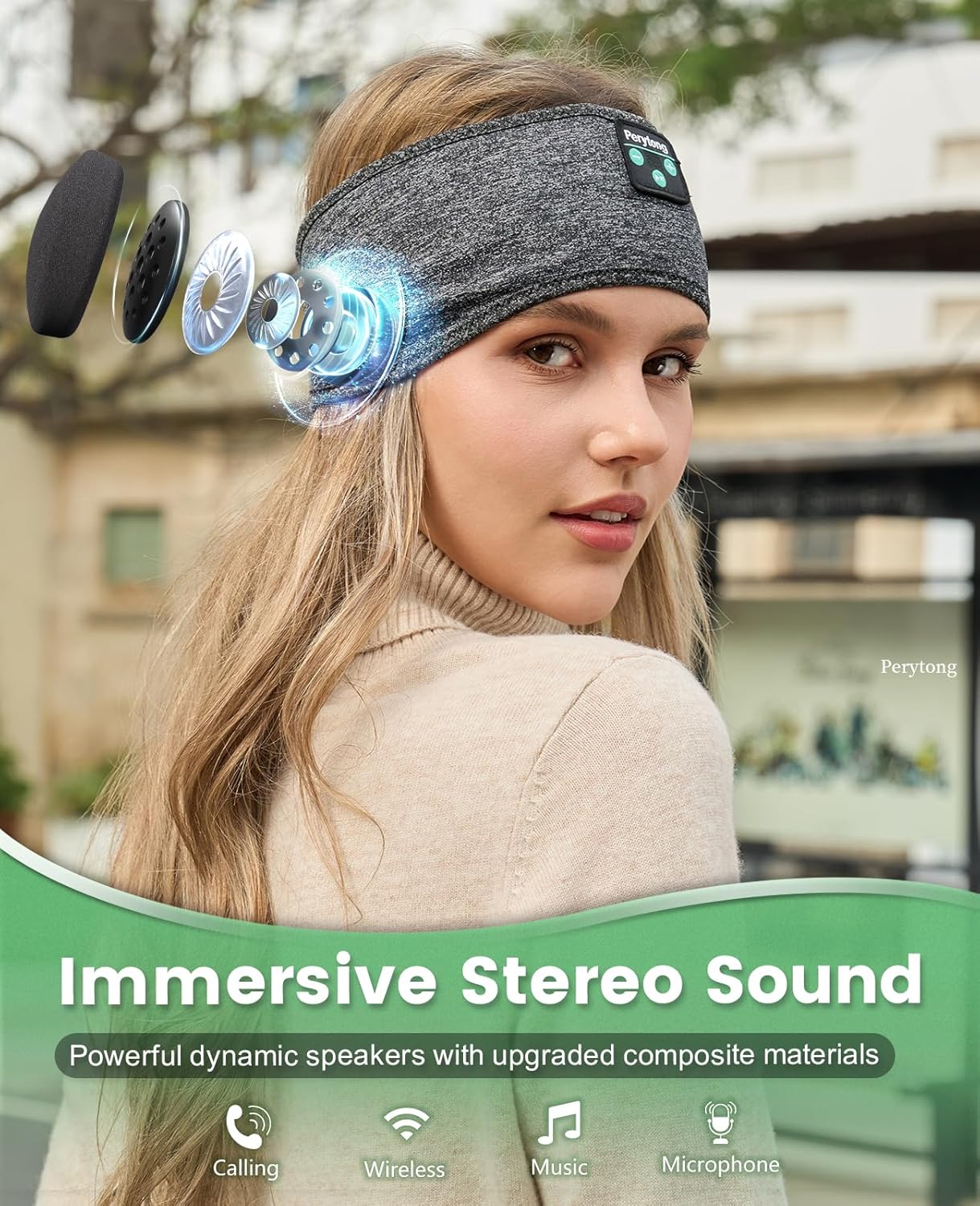 Perytong Sleep Headphones, Bluetooth Sports Headband Headphones with Ultra-Thin HD Stereo Speakers Perfect for Sleeping,Workout,Jogging,Yoga,Insomnia, Air Travel, Meditation