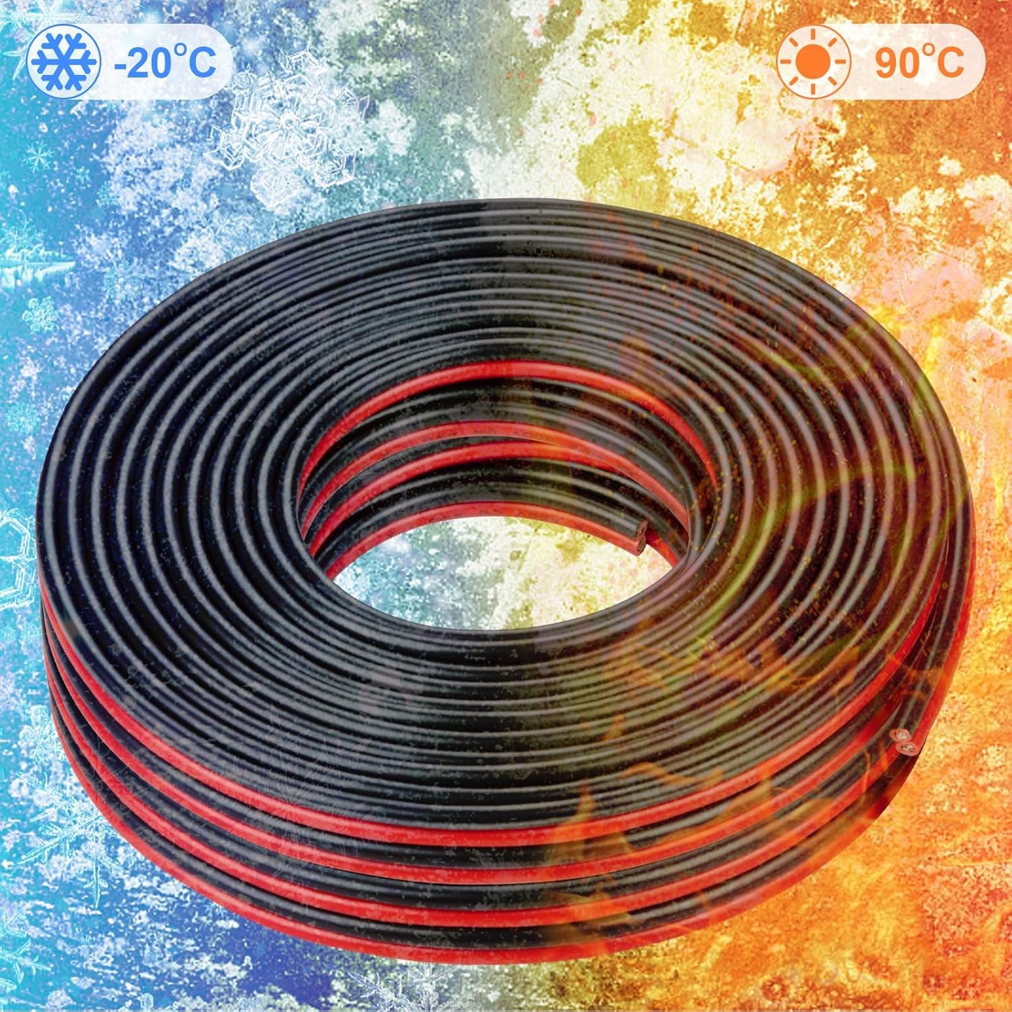 10 Gauge Wire 50FT Tinned Copper Wire - 2 Conductor Parallel Wire Insulated Stranded Wire for Solar Panel Car Audio Auto, Low Voltage Electrical Wire for LED Lighting (10AWG 50FT)