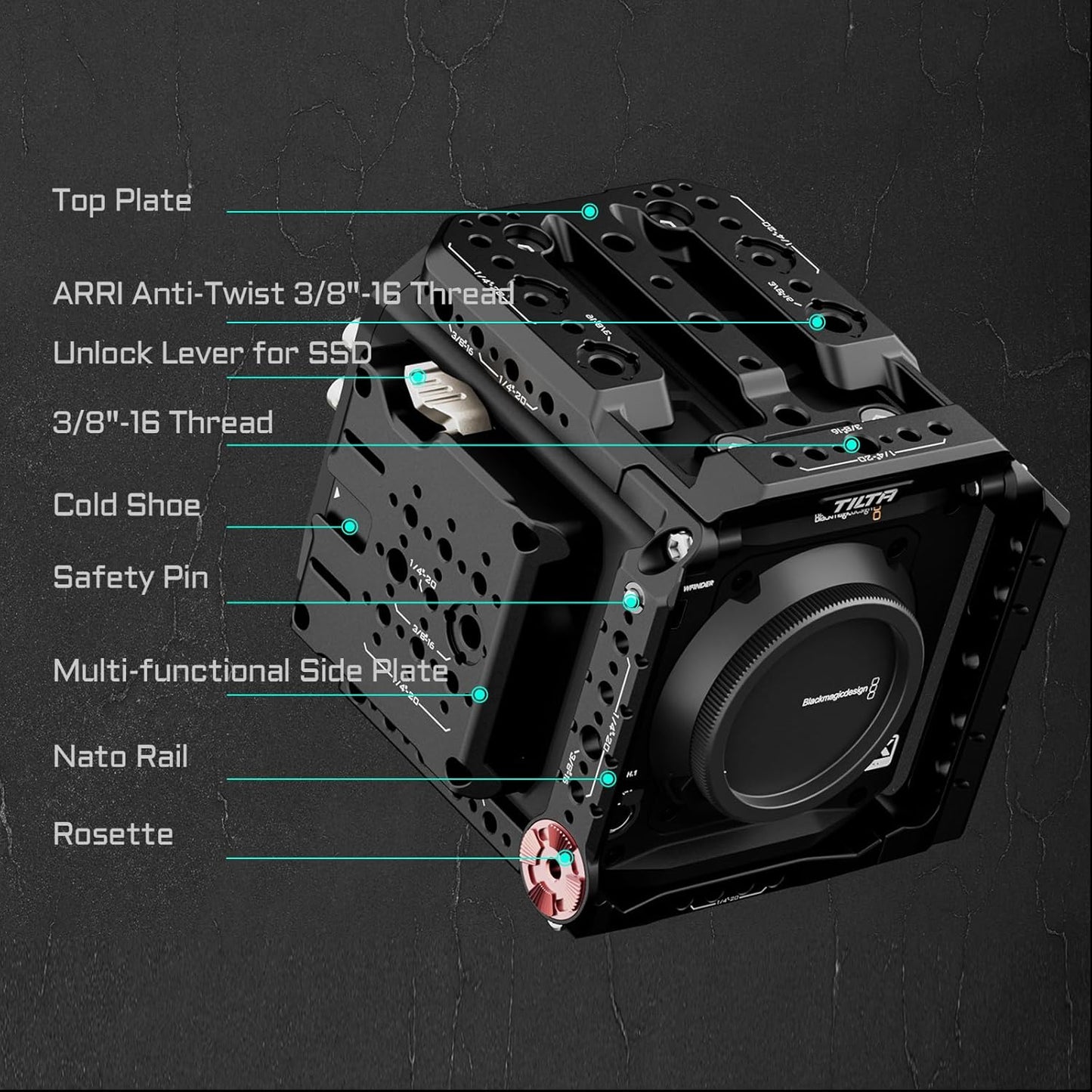 Tilta Camera Cage Pro Kit Gold Mount Compatible with Blackmagic Pyxis 6K/12K | Includes Full Cage, Top Handle, Gold Mount Battery Plate, Side Plate, Bottom Plate, 15mm Baseplate w/Rods, and Mini Tool