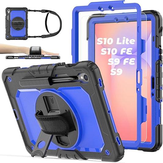 Case for Samsung Galaxy Tab S10 Lite/ S10 FE / S9 FE 10.9 Inch / S9 11'' 5G Protective with Screen Protector/Pen Holder/Hand Strap, Heavy Duty Shockproof Tablet Cover for S10 Lite, Blue
