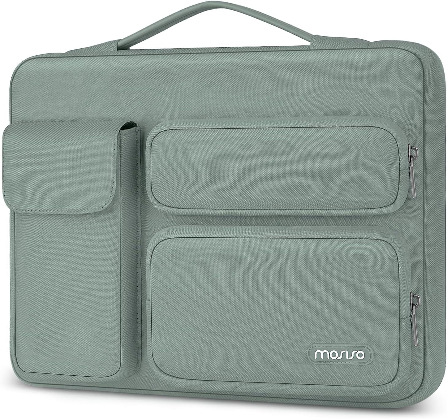 MOSISO 360 Protective Laptop Case 15 inch, Laptop Sleeve Compatible with MacBook Air 15 M4 A3241 M3 A3114 M2 A2941 2025-2023, Dell XPS 15, Side Open Bag with 2 Raised&1 Flapover Pockets, Antique Green