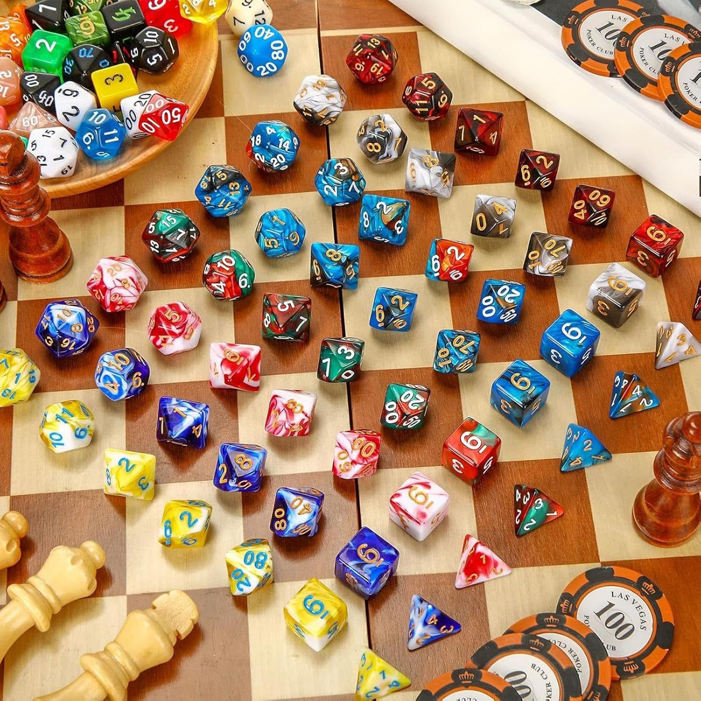 Yilloog 210 Pcs Compatible with DND Dice Sets Bulk Polyhedral Dice with Drawstring Bag Dice Multi Role Playing Table Game D4 D6 D8 D10 D% D12 D20 Compatible with Dungeons and Dragons (Mixed Style)