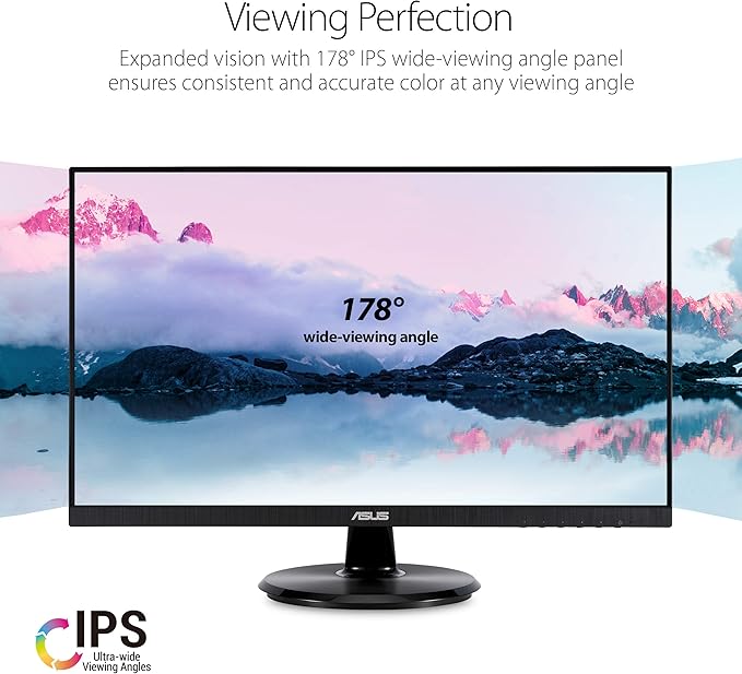 ASUS VA24DQ 23.8” Monitor, 1080P Full HD, 75Hz, IPS, Adaptive-Sync/FreeSync, Eye Care, HDMI DisplayPort VGA, Frameless, VESA Wall Mountable ,BLACK