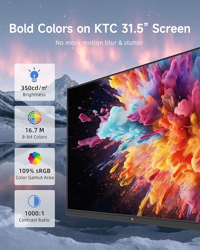 KTC 32 Inch 2K Computer Monitor, QHD (2560 x 1440) 120Hz Monitor with IPS Panel, Adaptive Sync, HDR10, HDMI/DP, Tilt Adjustable, VESA Compatible, Eye Care PC Monitor for Office Gaming, White