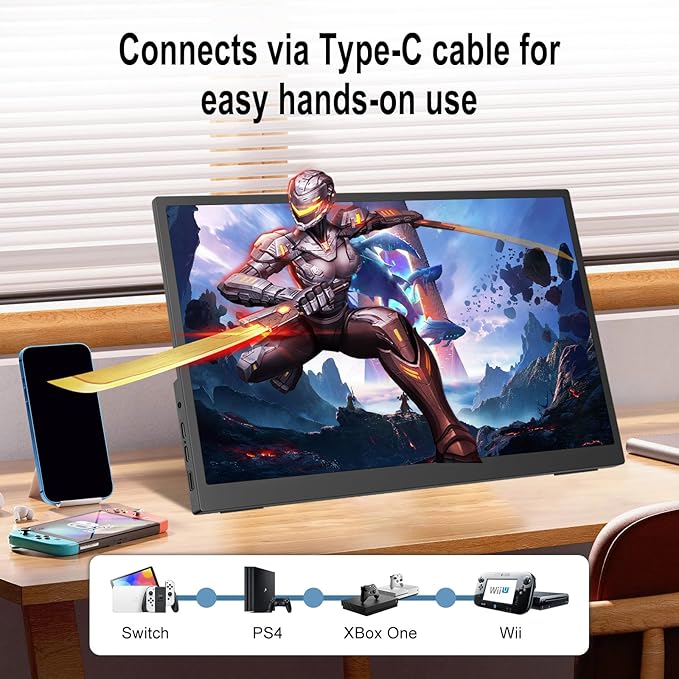 2.5K Portable Monitor 15.6inch UHD 2560 * 1680 for Laptop, 100% sRGB 500nits HDR IPS External Display w/Smart Cover & VESA Mount, USB-C HDMI Travel Second Screen for PC Mac Phone Xbox PS5
