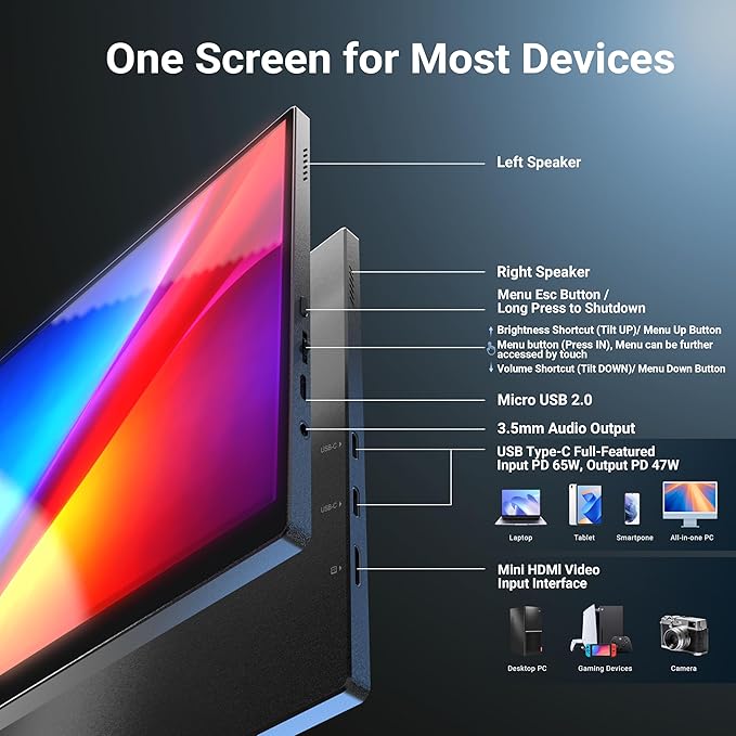 MINIX SF10T Portable Monitor 10.5 inch Touchscreen Laptop Monitor IPS 178° Wide-Viewing/Built-in Dual Speakers Low Blue-Light/HDR Eye Care External Screen w/Smart Cover for Mac PC Xbox PS4/5 Switch