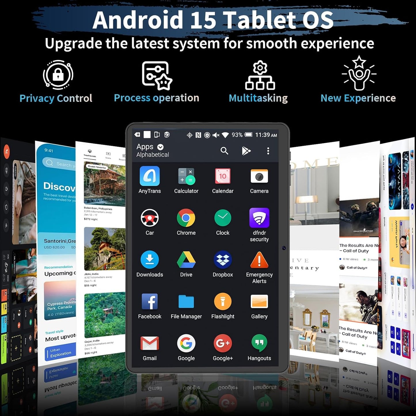 Android 15 Tablet, 26GB + 256GB (2TB Expandable), 10.1-inch Tablet with Keyboard, 8000 mAh Battery, BT 5.0, 5G WiFi, Widevine L1, 2-in-1 Tab with Mouse, Protective Case，Stylus (Black)