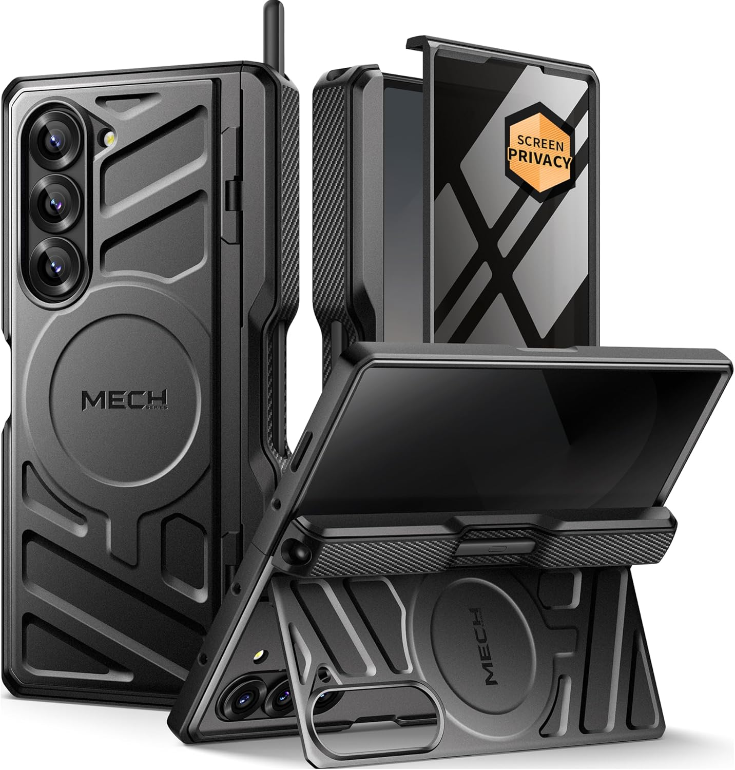 TONGATE for Samsung Galaxy Z Fold 6 Case with Privacy Screen Protector, [Compatible with MagSafe][Anti Spy] Shockproof Z6 Phone Case, Built-in Kickstand & Belt Clip & S Pen Holder for Z Fold 6, Black