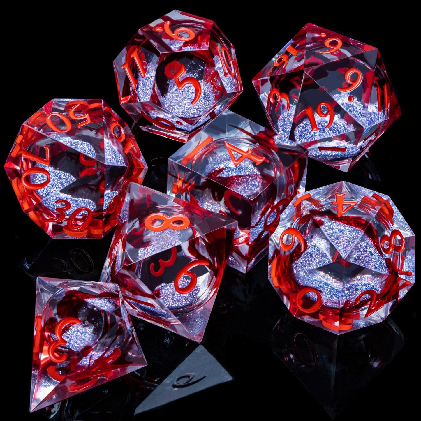 ARUOHHA Liquid Core DND Dice Set, Vampire Sharp Edged Dragons Dice Compatible with D&D RPG Role Playing Games, Resin Blood Red Polyhedral Dungeons D and D Dice with Gift Box D20 D12 D10 D8 D6 D4