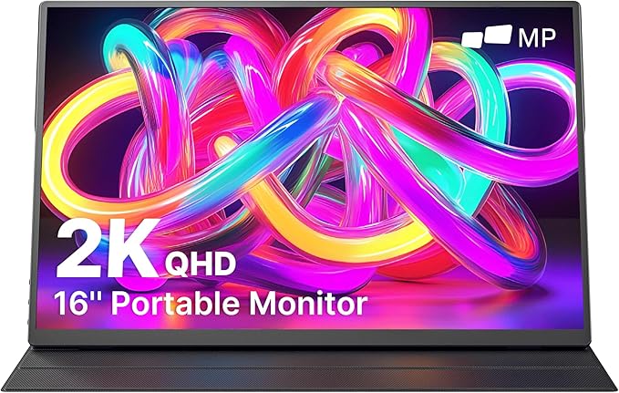 MP Mobile Pixels New 16" 2.5K Fold Portable Monitor, USB-C/HDMI Plug and Play Travel Monitors for Laptop, Laptop Screen Extender Compatible with macOS/Windows/Android/Switch(Protective Cover Included)