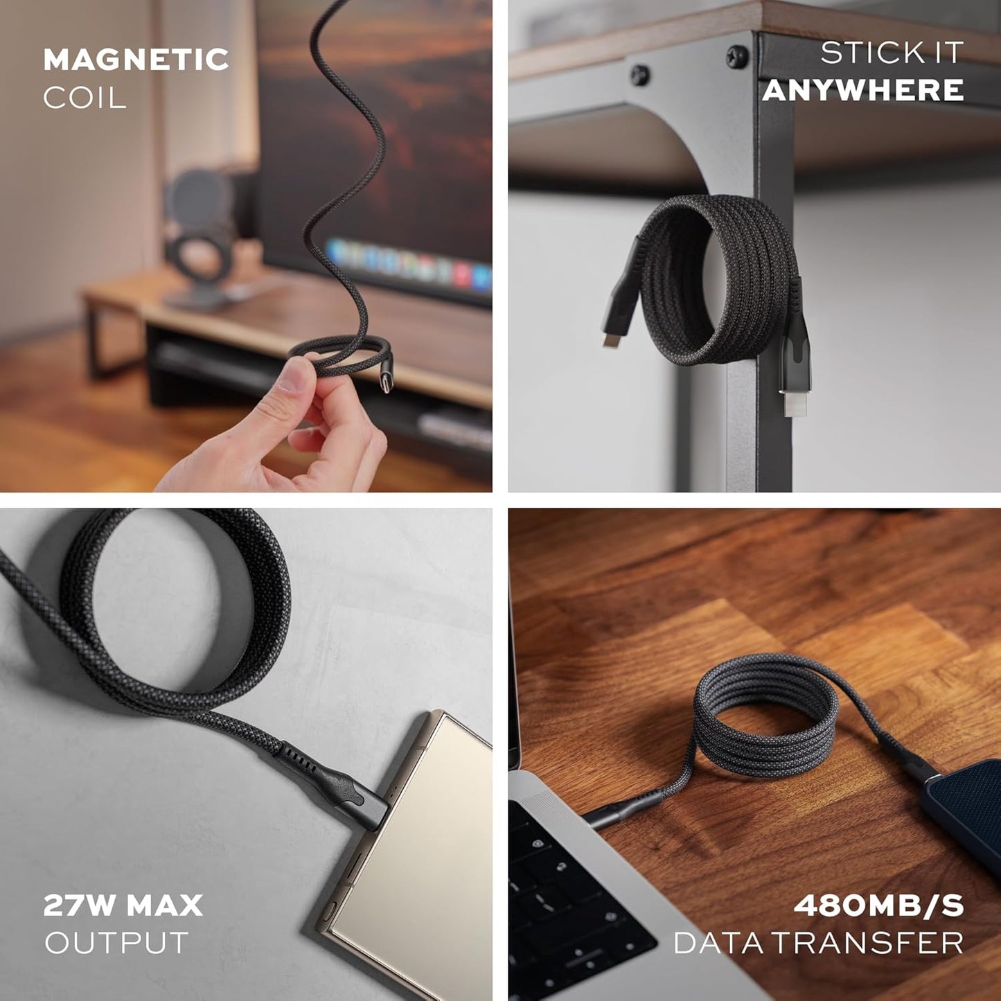 Statik MagStack USB to USB C Cable, Clutter-Free Magnetic Charging Cable, A to Type C Charger Fast Charging Phone Charger Cord, Compatible with iPhone 16 Pro Max, 15, Galaxy S24, 27W 6FT/2M, 3-Pack