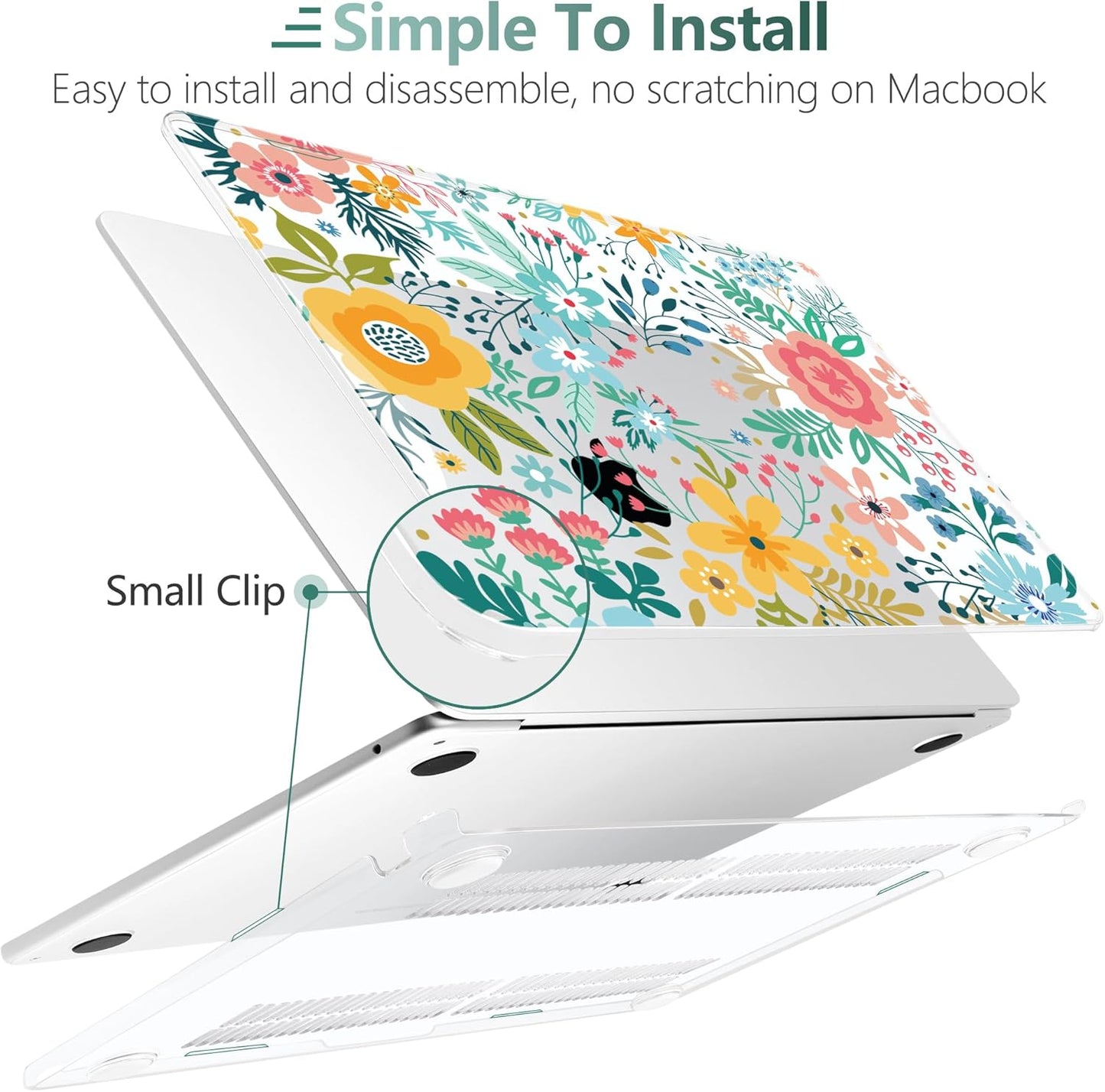 TWOLSKOO for M4 MacBook Air 13.6 inch Case 2025-2022 Release M4 A3240 M3 A3113 M2 A2681, Plastic Hard Shell & Screen Protector & Keyboard Cover & Trackpad Film, Abstract Flower