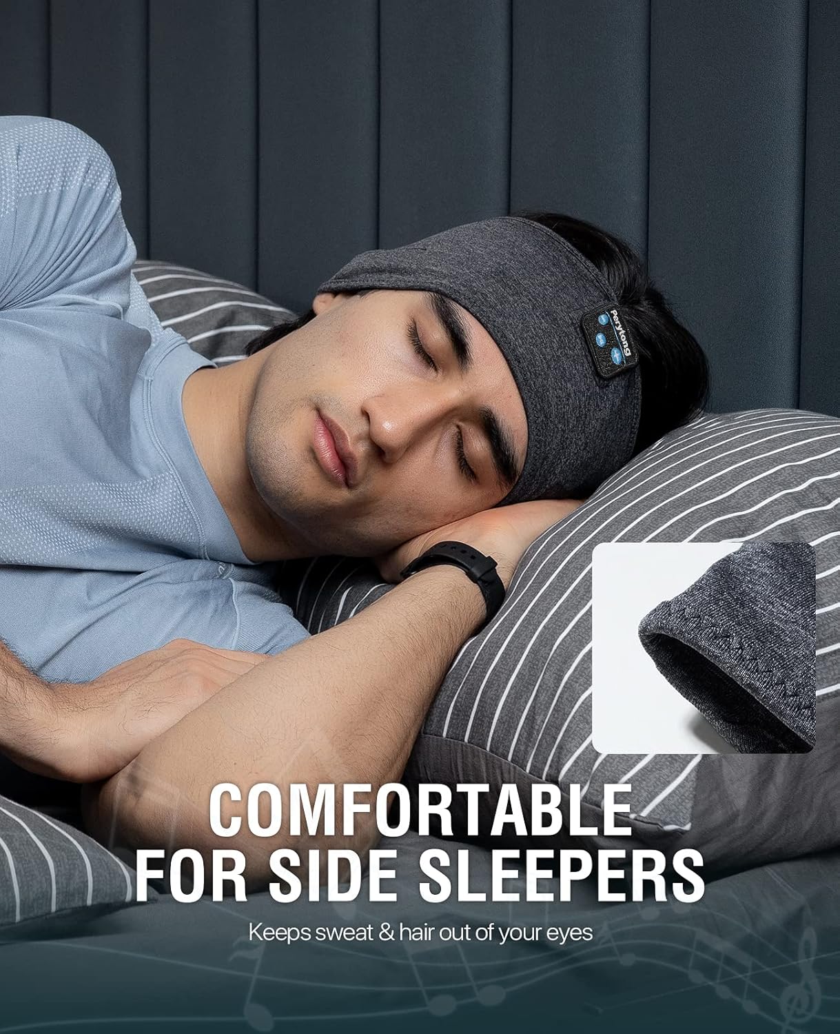 Perytong New Sleep Headphones Bluetooth Headband, Wireless Soft Sleeping Headphones with Ultra-Thin Speakers Perfect for Side Sleepers, Running, Workout, Jogging, Yoga, Travel