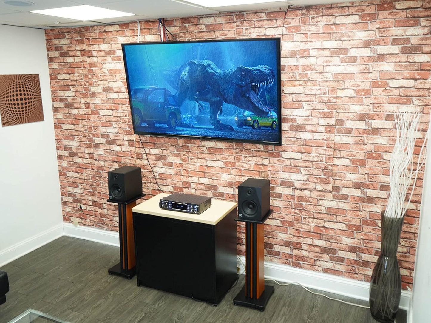 Rockville Pair SS28C 28" Speaker Stands, 100Lbs Capacity, Solid MDF Wood, Classic Wood-Grain Finish, Dual Platforms, Spikes and Pads, for Home Audio and Studio Monitors