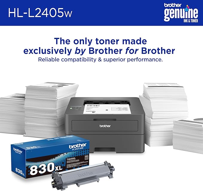 Brother HL-L2405W Wireless Compact Monochrome Laser Printer with Mobile Printing, Black & White Output | Includes Refresh Subscription Trial(1), (Renewed Premium)