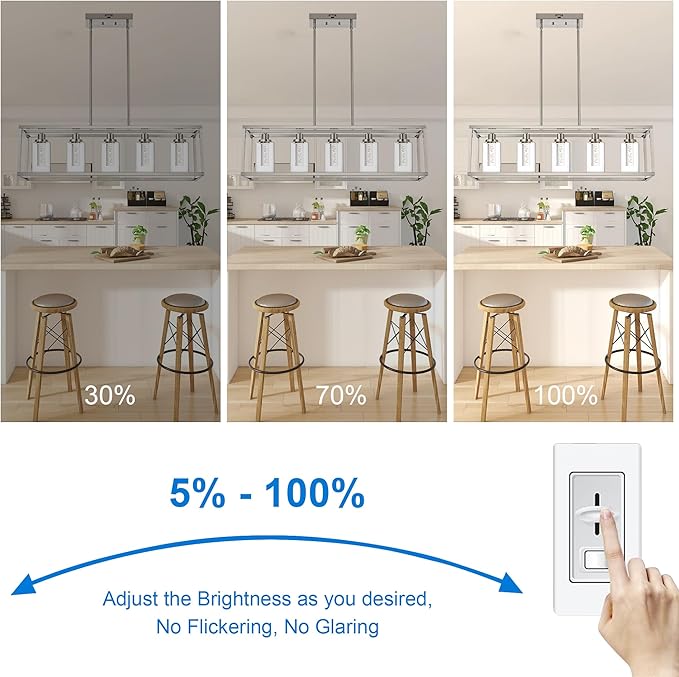 MELUCEE Linear Kitchen Island Lighting Brushed Nickel Led Bubble Crystal Chandeliers for Dining Room, 5 Lights Large Led Pendant Lights with Clear Glass, Built in LED Chips 5-Color Temperature Adjust