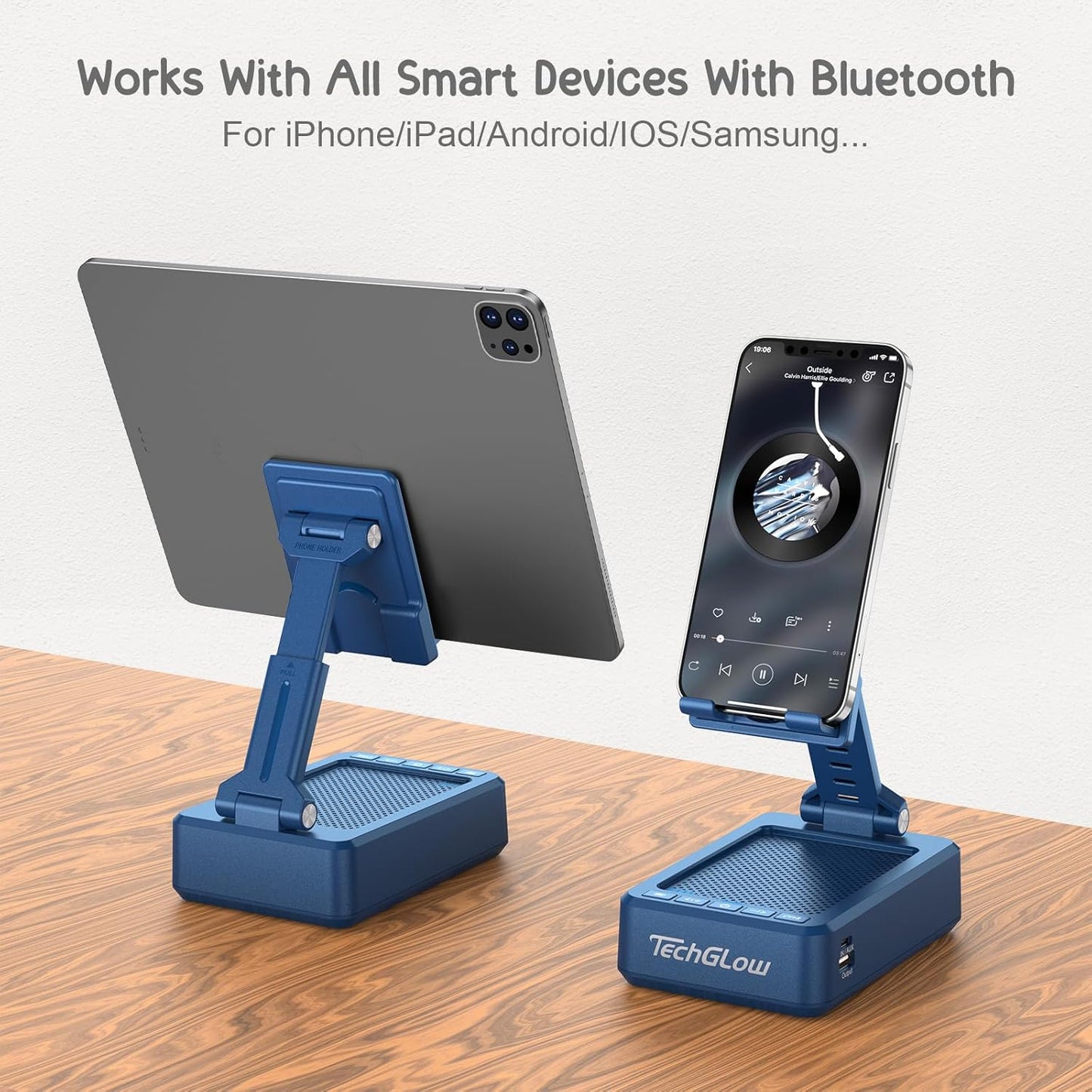 TechGlow Gifts for Men Women Foldable Cellphone Stand with Bluetooth Speaker and Power Bank Birthday Gift Idea for Mom Dad Cool Gadget Tech Gifts-Blue