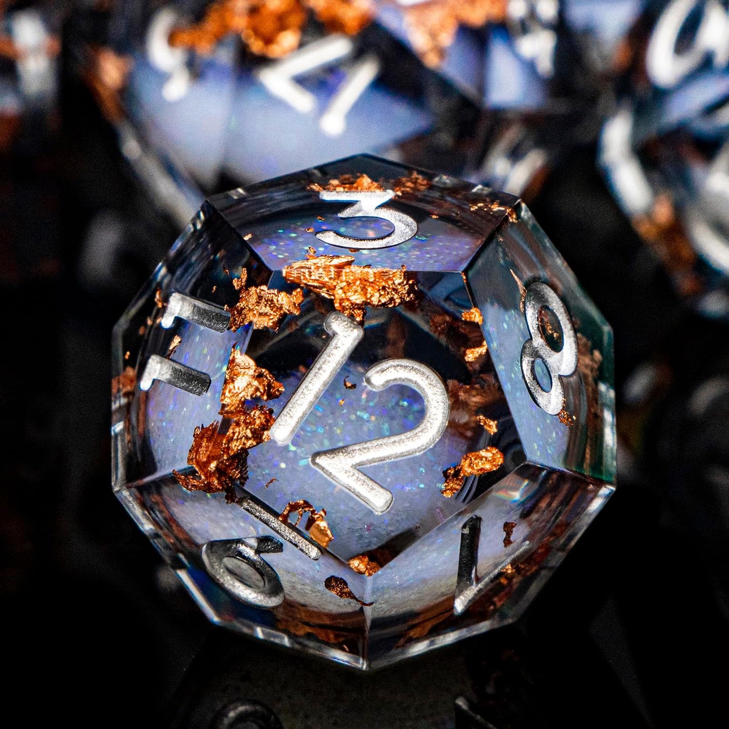 ARUOHHA Liquid Core DND Dice Set, 7pcs Resin Sharp Edged Dragons Dice Role Playing Games, RPG Silver Numbers Black Dungeons Polyhedral Dice with Gift Box D20 D12 D10 D8 D6 D4