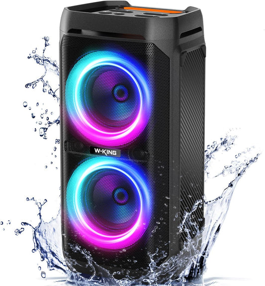 W-KING Large Bluetooth Speaker, 240W Peak Loud Boom Box 2×5.25" Subwoofers & 115dB Deep Bass, IPX6 Waterproof, Wireless Speakers, 24H, For Outdoor Party, Mic&Guitar Input, RGB Lights,Echo, EQ, TF, AUX