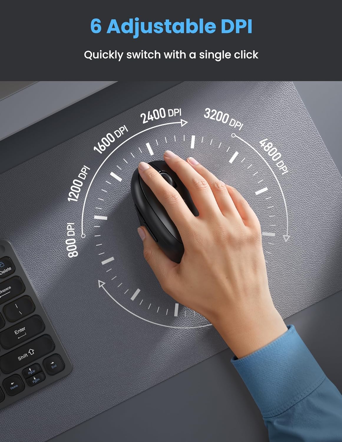 TECKNET Ergonomic Mouse, Bluetooth Wireless Vertical Mouse, Rechargeable Battery, Quiet Clicks, 4800 DPI Adjustable, BT5.0/3.0 & 2.4G Connect, Easy to use, Wide Compatibility - Black