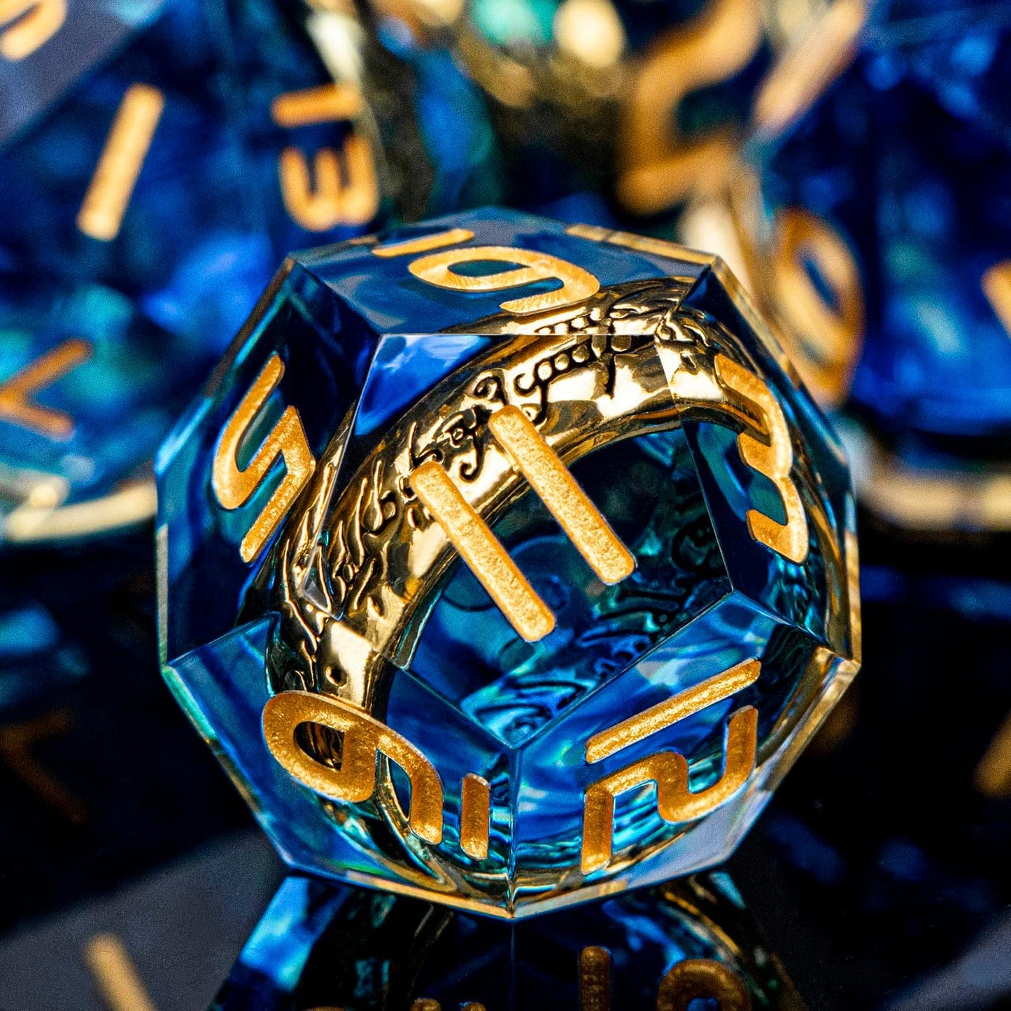 Magic Golden Ring DND Dice Set Sharp Edge Red Resin Dice with Box, for use with RPG D&D Tabletop Games Lord D and D Polyhedral Dice Set