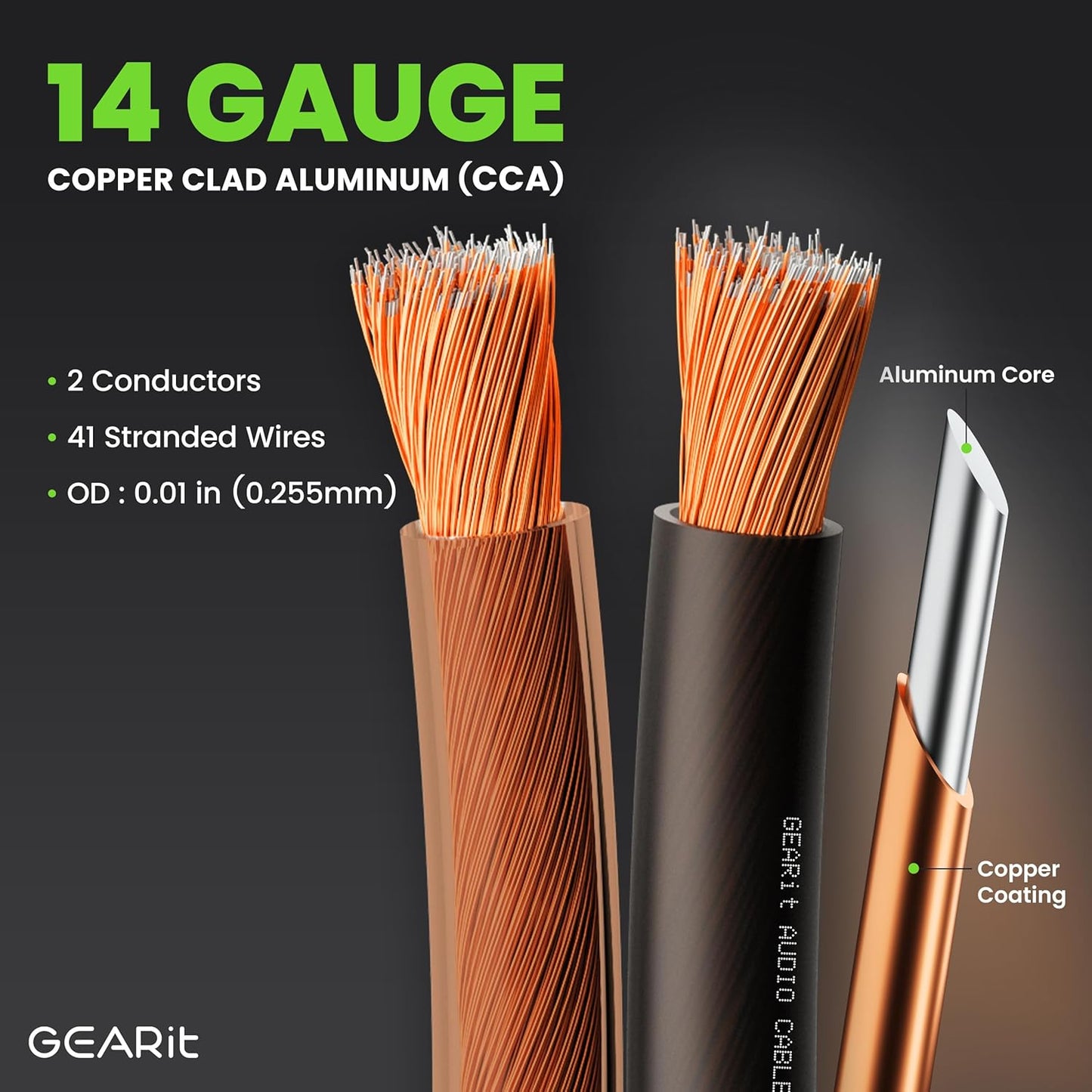 GearIT 14 Gauge 2 x 2.5mm Speaker Wire Cca Cca Cable (30.4 Meters - Black Clear)