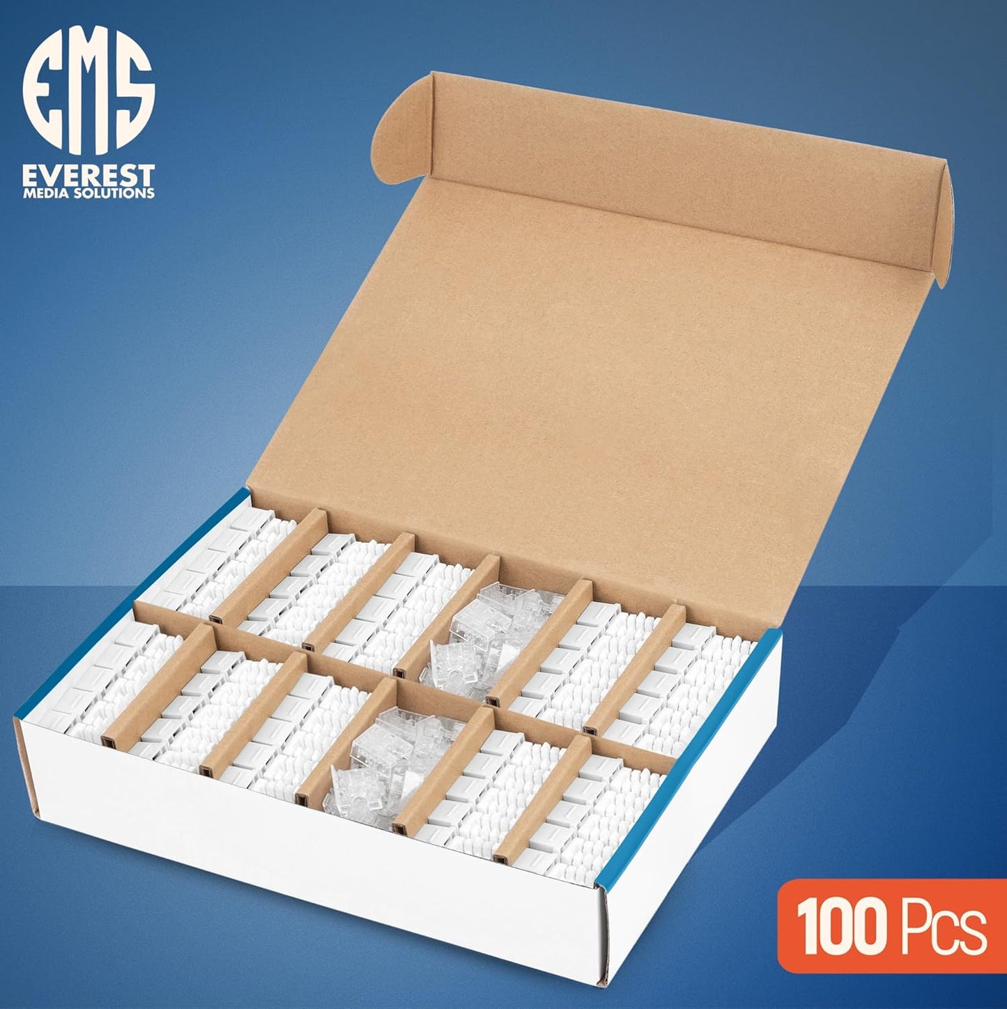 Everest 90° Angled RJ45 Cat6A Keystone Jacks 100-Pack in White - Slim Profile Female RJ45 Connectors - Cat 6A Keystone Jack - Compatible with 90° Angled Speed Termination Tool - easyJACK (B094WB91H3)