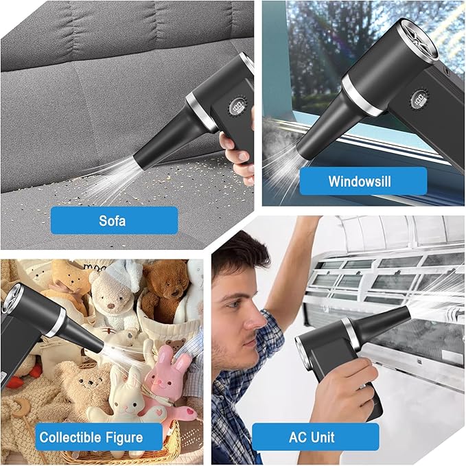 Cordless Electric Air Duster - 180K RPM Brushless Motor, 45W SuperFast Charge, 29.6Wh Rechargeable Battery, 4-Speed Adjustable Dust Blower for PC Cleaning, Electronics, Car & Woodworking, Black